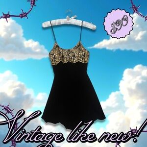 Scott McClintock Vintage 90's Black Velvet with Gold Trim Party Dress